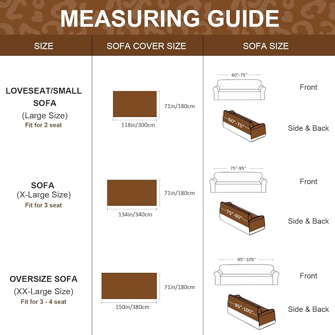 VClife Boho Couch Cover, Cute Animal Cheetah Throw Cover for Couches, Extra Large Couch Covers for 3 Seaters, Non Slip Couch Slip Cover for Dog Versatile Furniture Protector, Brown, 71''x150''