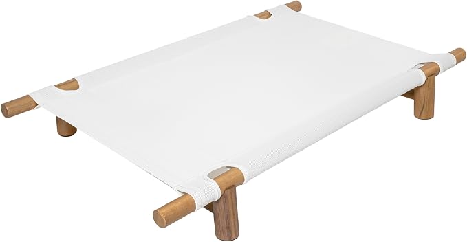 DBD5000A Chester 32" Modern Minimalist Wood Frame Elevated Outdoor Dog Bed, Snow/Light Teak