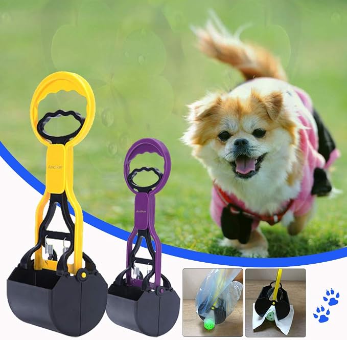 Andiker Pooper Scooper for Pets, Portable Pet Waste Scooper, Dog Jaw Scoop with Long Handle for Pet Waste Pick Up(Blue)