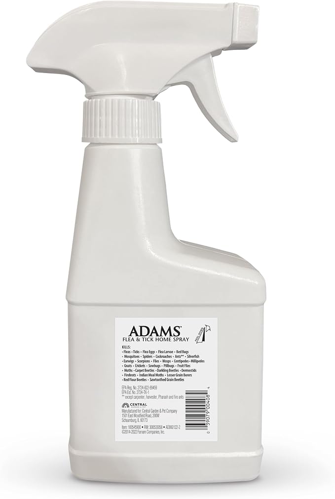 ADAMS Flea & Tick Home Spray for Indoor House Treatment, Tick and Flea spray for Home, Carpet, Furniture & Pet Bedding, Controls Bed Bugs, Cockroaches, Spiders & Mosquitoes, 8 oz