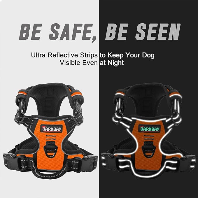 BARKBAY Dog Harness No Pull for Small Sized Dog Front Back Clips,Dog Vest | Soft Padded No Choke With Handle,Easy On&Off,Adjustable Reflective For Walking Training Running(Orange,S)
