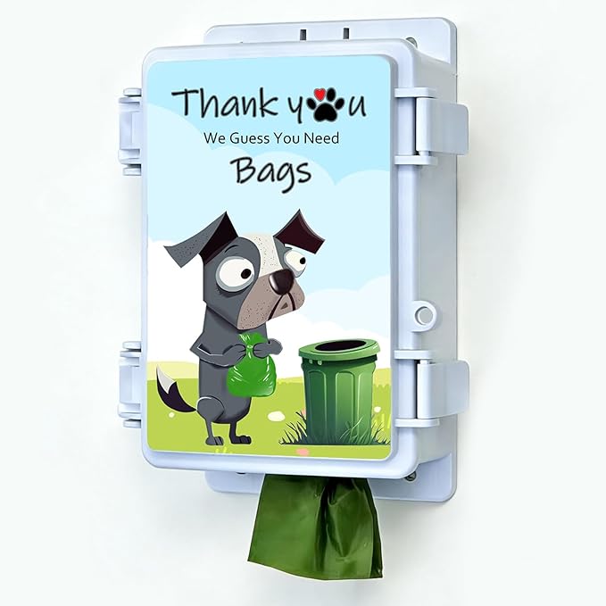 Dog Poop Bag Dispenser Wall Mounted Waterproof Outdoor Pet Waste Bags Dispenser Station with Cute Doggie Poo Images Post, Pole, Fence Mountable fits Home, Porch, Patio, Yard（colored,only dispenser)