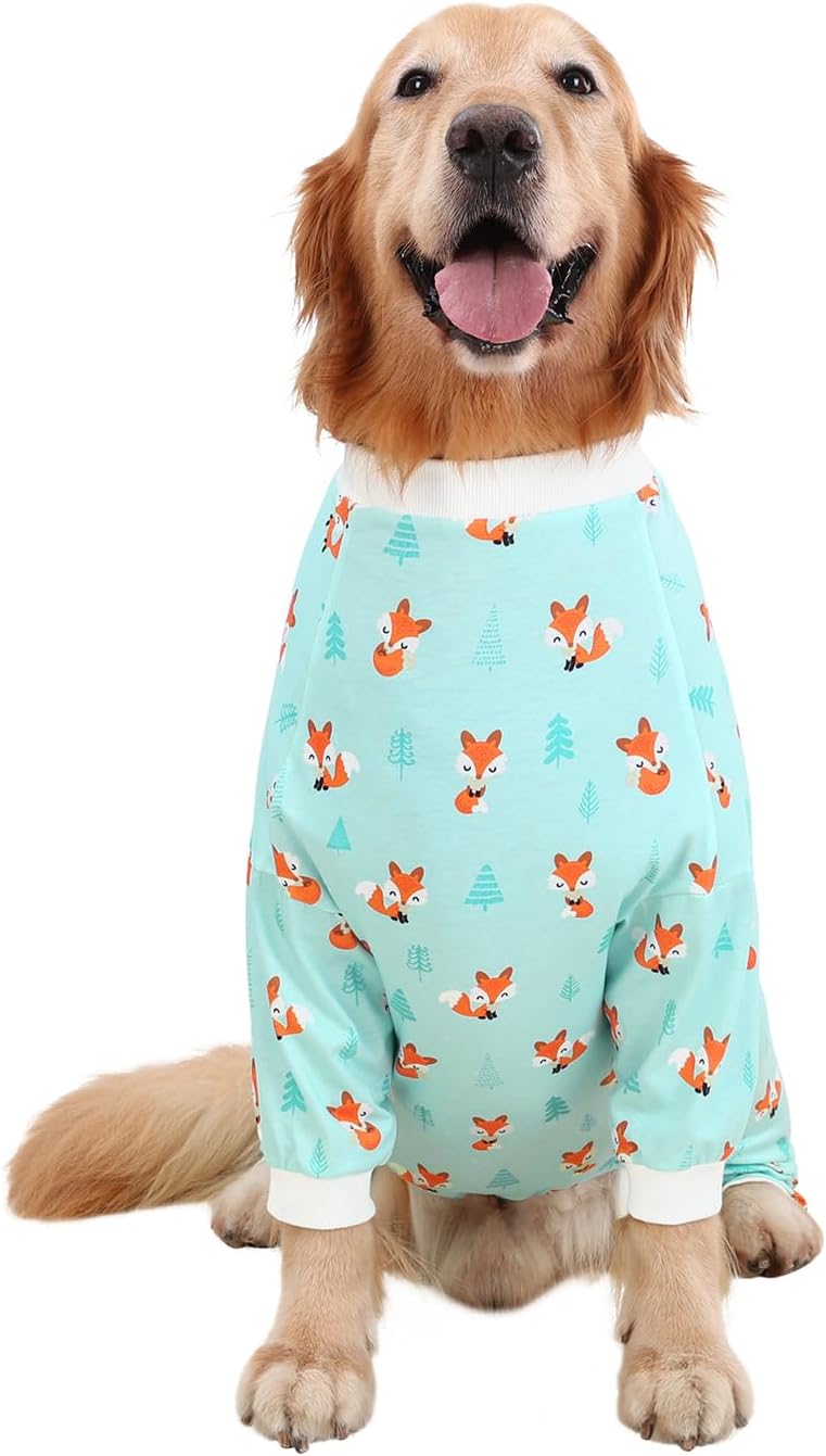 HDE Dog Pajamas One Piece Jammies Jumpsuit Pet Clothes Outfit Stretchy Lightweight Comfy Shirt Pjs for M-3XL Dogs Winter Foxes - 2XL