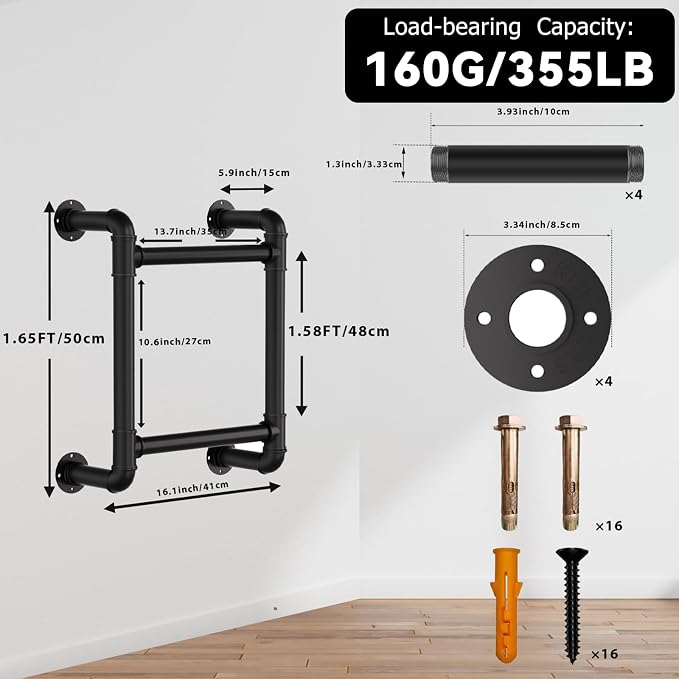 3/4/5/6/7/8FT Safety Wall Mounted Steel Ladder - 2-Rung Pipe Egress Ladder for Window Well, Loft, Warehouse, Blanket Rack | Indoor & Small Space Use