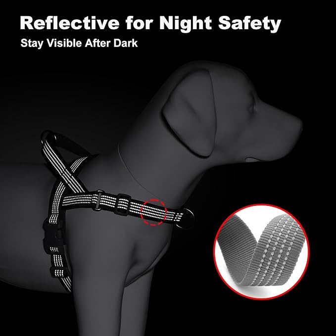 No Pull Dog Harness with Handle, Adjustable Soft Mesh Padded Vest | Reflective Walking Harness with Front Clip for Small Medium Large Dogs, Quick Fit No Escape for Training, Gray. M