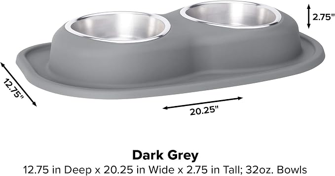 WeatherTech Double Low Pet Feeding System - Compact and Portable Dog/Cat Food and Water Station - 32 oz (4 Cups) Dark Grey (DL3203DG)