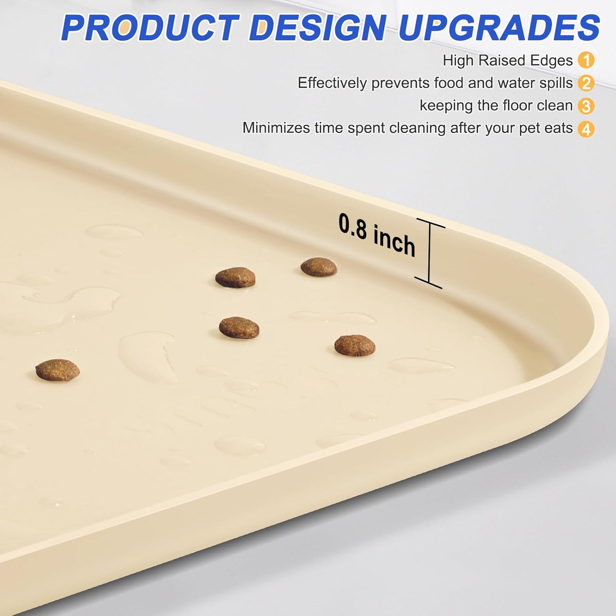 Silicone Pet Feeding Mat with Raised Edge for Food and Water, Dog Bowl Mats, Cat Bowls Placemat with High Lip for Floor Waterproof, Rubber Tray for Cats and Dogs 22 x 14 x0.8 White Sand
