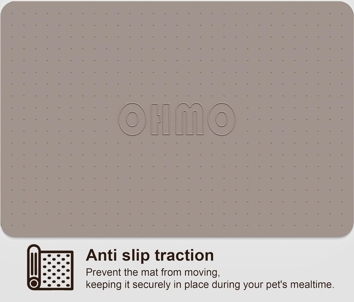 OHMO Dog Food Mat, Silicone Waterproof Cat Food Mat, Non-Skid Spill Proof Pet Feeding Mat for Food and Water, Easy to Clean Dog Placemat(Beige, 23.6" x 15.8")
