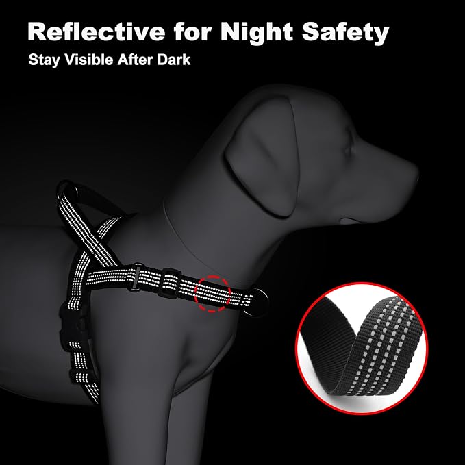 No Pull Dog Harness with Handle, Adjustable Soft Mesh Padded Vest | Reflective Walking Harness with Front Clip for Small Medium Large Dogs, Quick Fit No Escape for Training, Black, L