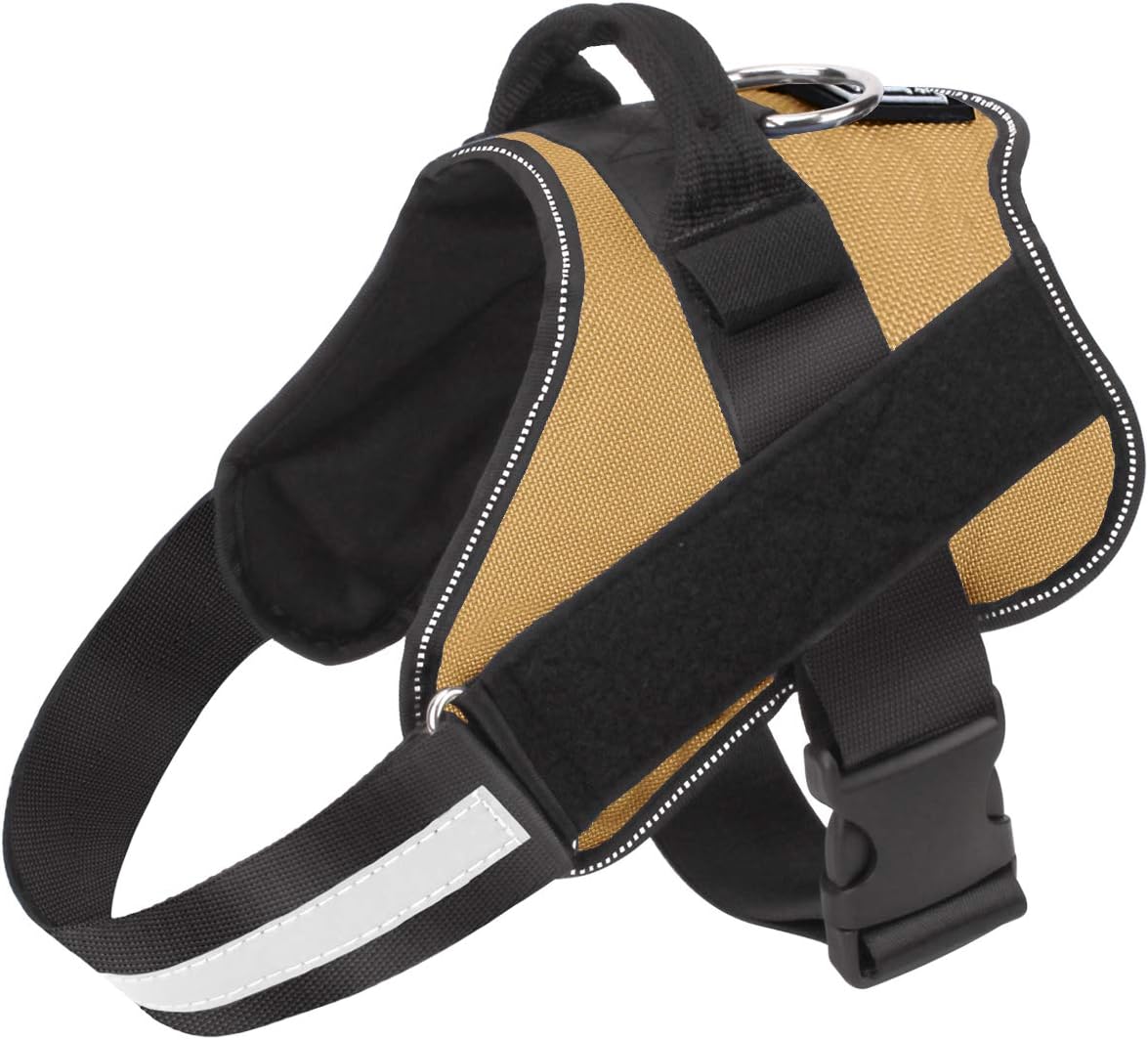 Bolux Dog Harness, No-Pull Reflective Dog Vest, Breathable Adjustable Pet Harness with Handle for Outdoor Walking - No More Pulling, Tugging or Choking (Army Yellow, M)