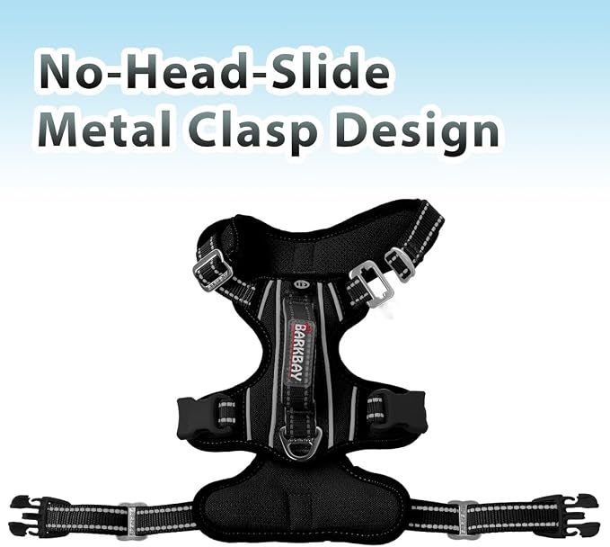BARKBAY No Pull Dog Harness 3 Buckles Large Reflective Dog Harness with Front Clip and Easy Control Handle for Walking Training Running with ID tag Pocket(Black,L)