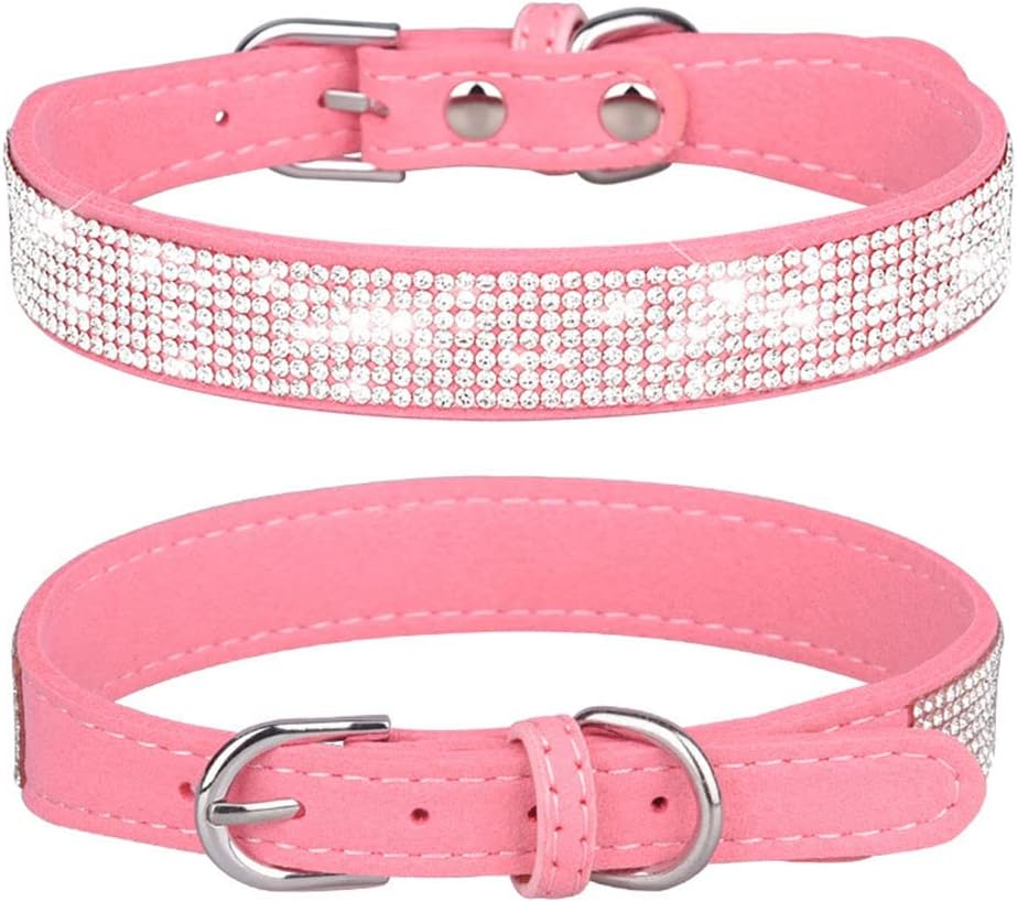 Xs Dog Collar Girl, Extra Small Dog Collar with Rhinestones, Pretty Diamond Fancy Crystal Glitter Jewel Bling Puppy Collars for Small Medium Large Breed Pet Female Dogs Cats Kitten, Pink XSmall