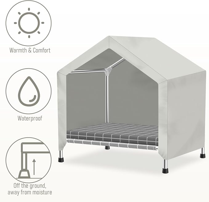 Elevated Dog House with Cushion, Stainless Steel Dog Tent, Medium Dogs | Sturdy Stainless Steel Frame, Waterproof Dog Shelter for Medium Dogs and Cats, Easy to Clean, Indoor and Outdoor Use