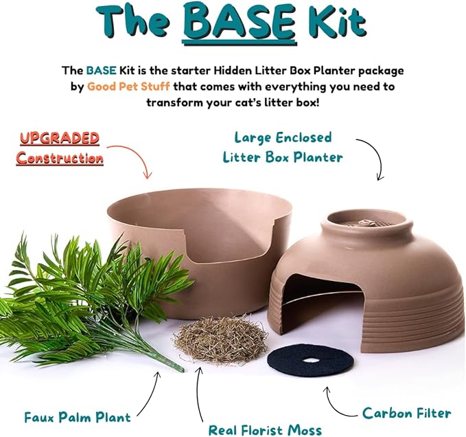 Good Pet Stuff Original Hidden Litter Box Planter, Decorative Cat Litter Enclosure with Carbon Filter, Artificial Palm Plant, Upgraded Design, Easy to Clean, Base Kit, Mocha Brown