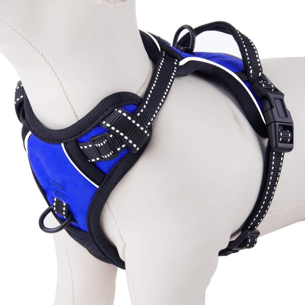 PHOEPET No Pull Dog Harnesses for Small Puppies Reflective Adjustable Front Clip Vest with 2 Metal Leash Attachment Hooks Soft Handle [Over The Head Design](XL, Royal Blue)