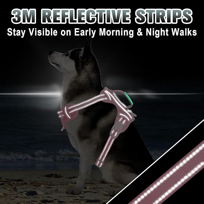 BARKBAY No Pull Dog Harness Large Reflective Dog Harness with Front Clip and Easy Control Handle for Walking Training Running with ID tag Pocket(Baby Pink,XL)