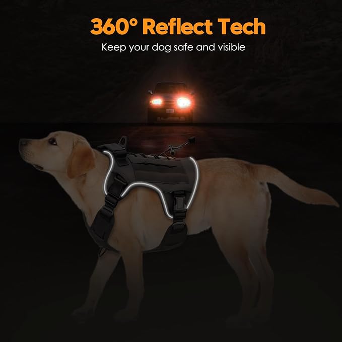 Heavy-Duty Tactical Dog Harness for Large Dogs, No Pull Adjustable Reflective Pet Vest with Molle System, K9 Military-Grade Control for Service Training, Outdoor & 10+ Breeds, Gray, Large