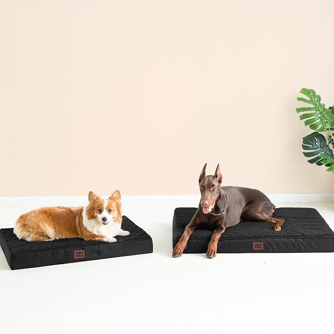 EHEYCIGA Orthopedic Dog Bed Large with Removable Washable Cover, 36IN Black | Egg Crate Foam Support, Durable Oxford fabric, Non-Slip Bottom, Machine Washable, Soft Waterproof Plush Pet Bed Mat For Crate