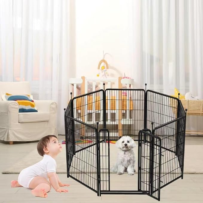 Explovehike 8 Panels Garden Fence with Gate, 48 in(H) X17.7 Ft(L) Wide Door Low Threshold, Heavy Duty Dog Fence Outdoor for Yard, Outdoor Dog Fence, Fencing for Garden Beds