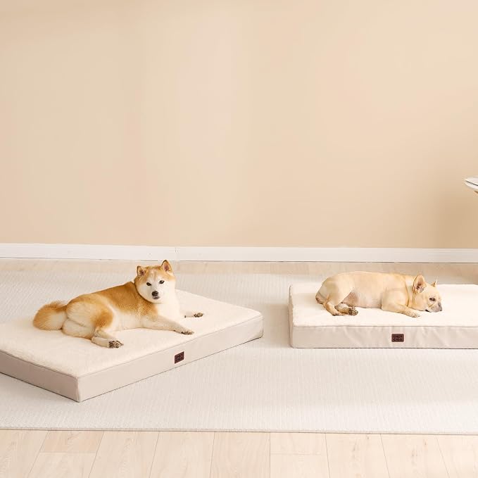 EHEYCIGA Orthopedic Dog Bed Large with Removable Washable Cover, 50IN Camel | Egg Crate Foam Support, Durable Oxford fabric, Non-Slip Bottom, Machine Washable, Soft Waterproof Plush Pet Bed Mat For Crate