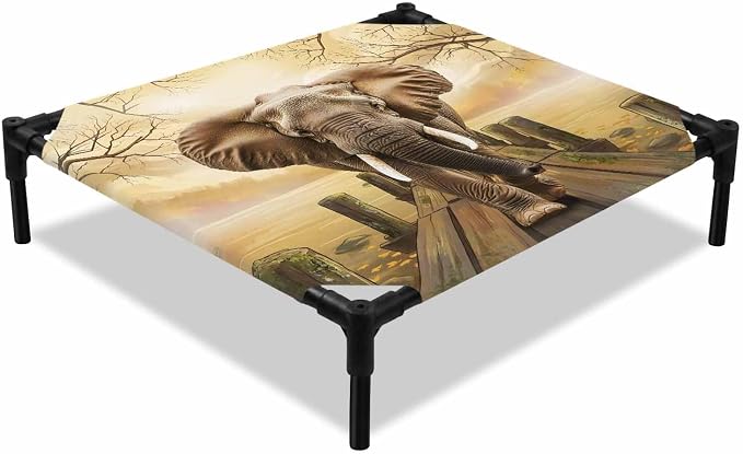 Outdoor Elevated Dog Bed for Small Dogs, Elephants Breathable Cooling Raised Dog Cot for Indoor/Outdoor, Branches Trees Modern Art Animals Waterproof Elevated Pet Beds, S 20 x 20 in