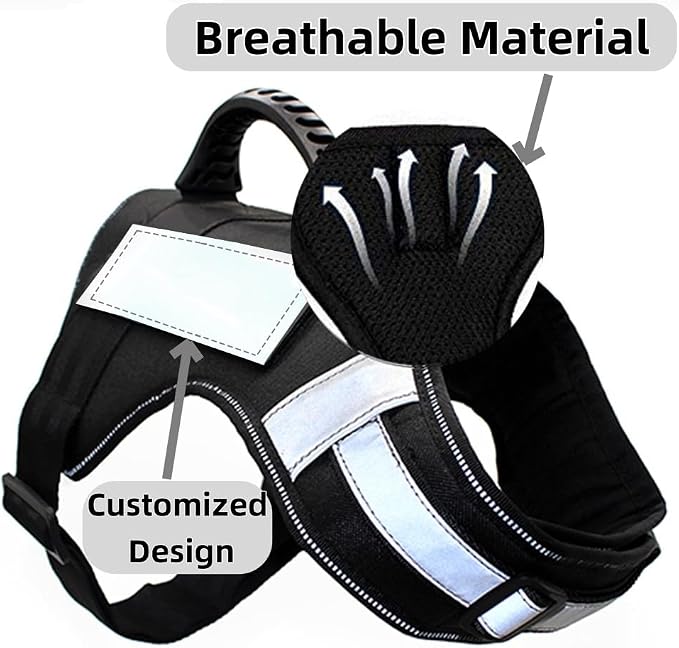 Heavy Duty Tactical Dog Harness for Large Dogs No Pull, Adjustable Reflective Pet Vest with 2 Leash Clips Front & Back, Easy Control Handle for Walking, Training, Service, Black, XL