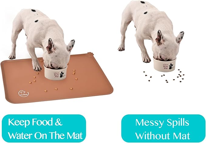 Silicone Waterproof Dog Cat Pet Feeding Mats, Non Slip, Easy Clean Pet Dog Cat Bowl Mats Placemat (18.5" x 11.5") Brown
