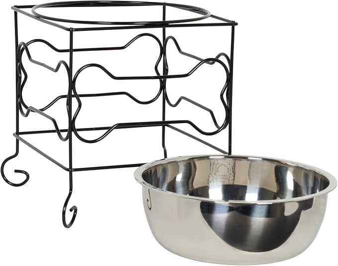 YML Wrought Iron Stand with Stainless Steel Dog Bowl, Large