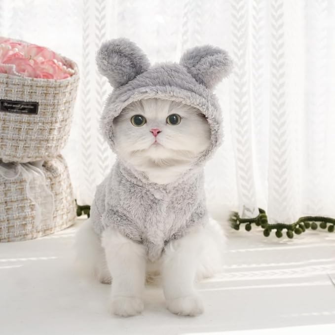 Selena Cat Bunny Ears Costume Cute Dog Kitten Hoodies Sweater Rabbit Ears Puppy Pet Apparel (Medium,Gray)