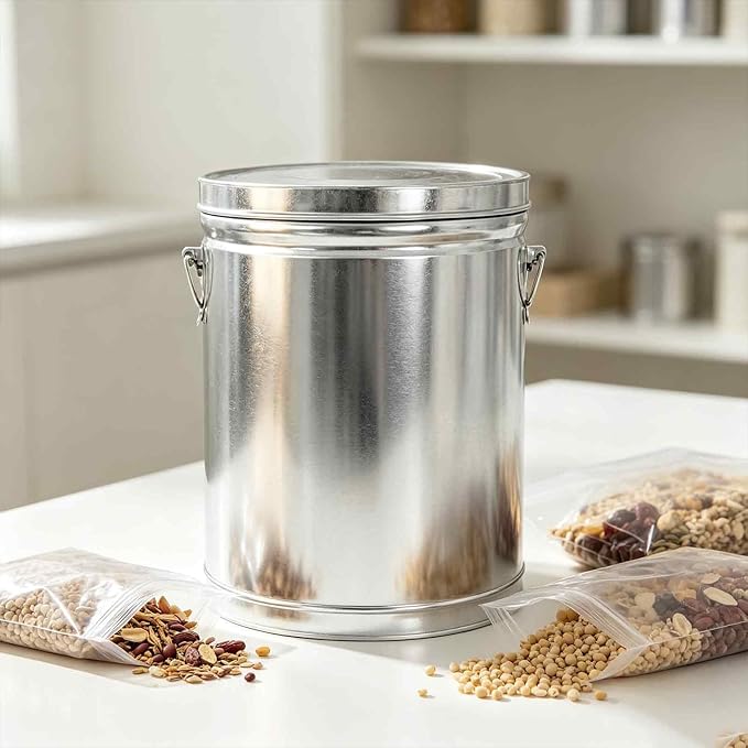 Galvanized Steel Locking Lid Storage Can,Heavy Duty Metal Waste Basket | 6 Gallon Galvanized Trash Can with Lid, Rust-Resistant Steel Body with Handles for Indoor and Outdoor Use L