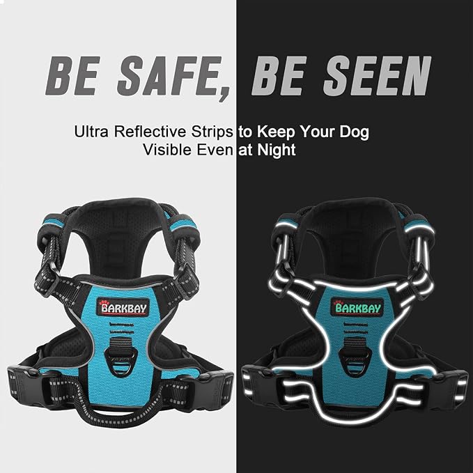 BARKBAY Dog Harness No Pull for Small Sized Dog Front Back Clips,Dog Vest | Soft Padded No Choke With Handle,Easy On&Off,Adjustable Reflective For Walking Training Running(Blue,S)