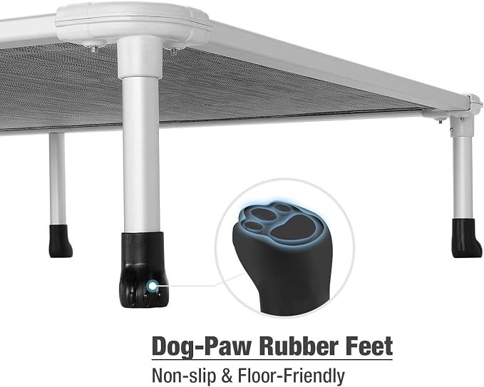 Veehoo Chew Proof Elevated Dog Bed, Cooling Raised Pet Cot, Silver Aluminum | Indestructible Dog Bed with Durable Textilene Mesh Fabric, No-Slip Feet for Indoor or Outdoor, 59", Extra Large, Black Silver