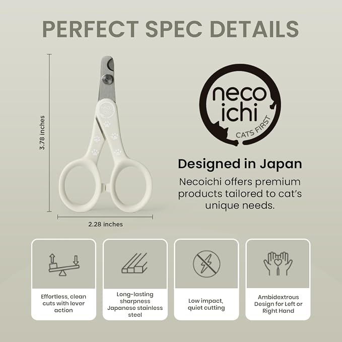 Necoichi Purrcision Feline Nail Clippers | Lever Principle Cat Nail Clipper | Butter-Smooth Cuts | Made in Japan, Seki Swordsmith Craftsman | Stainless Steel Cat Claw Trimmer for Indoor Cats (Gray)