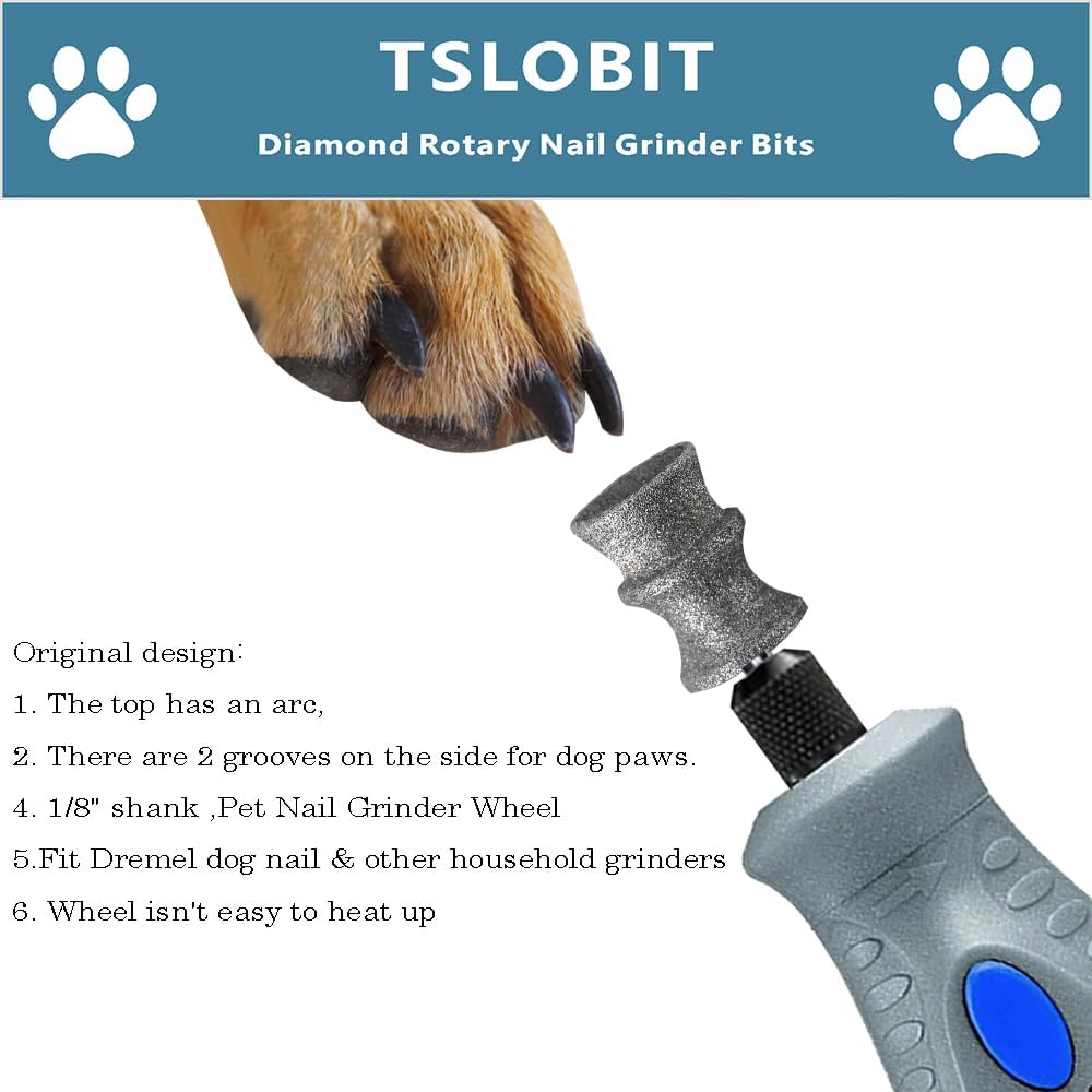 Diamond Dremel Dog Nail Grinder Attachment,1/8'' Pet Nail Grinder Wheel for Dremel Dog Nail Grinder, Diamond Rotory Bit for Dogs&Pets Nail Care（Large V）
