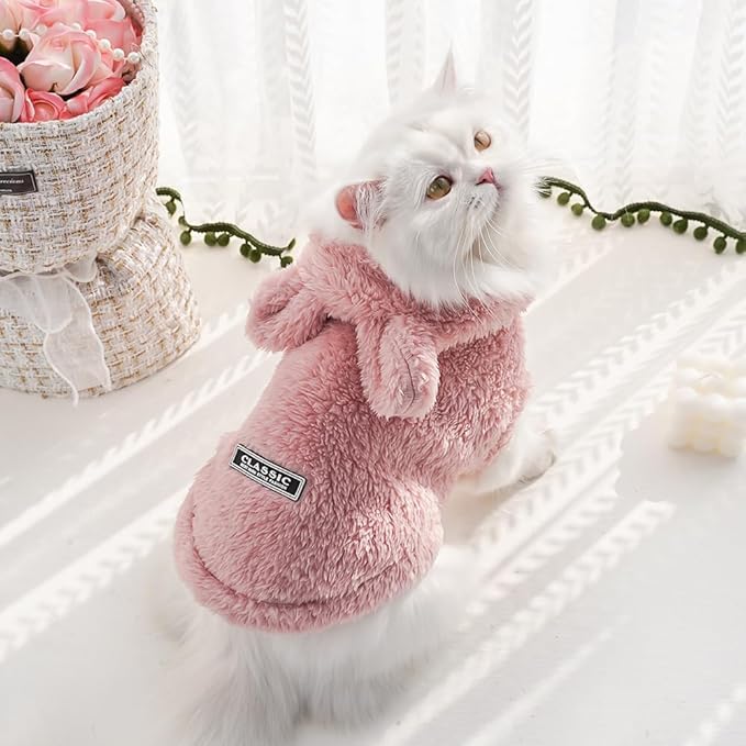 Selena Cat Bunny Ears Costume Cute Dog Kitten Hoodies Sweater Rabbit Ears Puppy Pet Apparel (Medium,Pink)