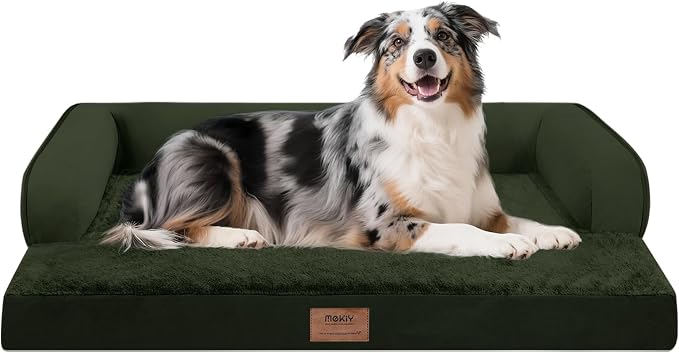 Orthopedic Washable Dog Bed with Bolster for Large Sized Dogs | Pillow Support for Neck Relief, Egg Crate Foam, Waterproof Liner, Anti-Slip Bottom, Machine Washable Cover, 38 x 25 Inch