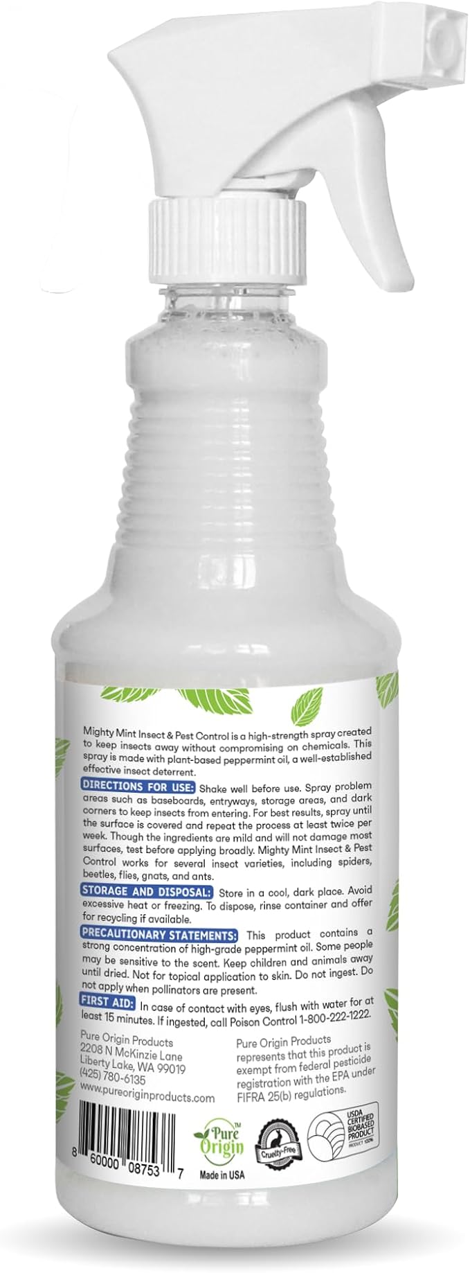Mighty Mint Peppermint Oil Insect Repellent Spray – Indoor & Outdoor Bug Control for Spiders, Ants, Roaches, and More – Plant-Based, Extra-Strong Formula - 16 oz