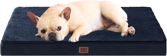 EHEYCIGA Orthopedic Dog Bed with Removable Washable Cover, Navy, 30x20 | Egg Crate Foam Support, Durable Oxford fabric, Non-Slip Bottom, Machine Washable, Soft Waterproof Plush Pet Bed Mat For Crate