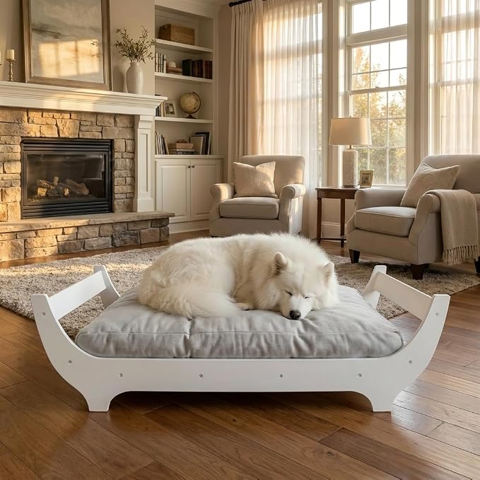 Perugina Wood Elevated Raised Dog Bed Frame Mat Set,MaplePattern,80lb | Trainer Recommended DutchDesign Sturdy Attractive Dog Sofa Couch Furniture