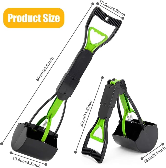 24 Inch Portable Dog Pooper Scooper for Large Small Dogs | Foldable Dog Poop Scoop with Waste Bag Dispenser & 30 Bags, Grass Friendly, Plastic, Grass Friendly, Easy to Use Lever