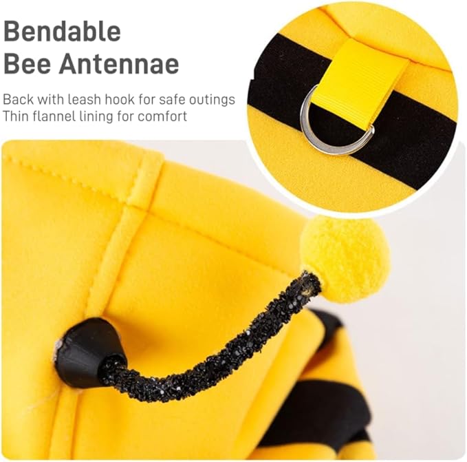 Selena Cat Bee Antennae Costume Hoodies Cute Bee Stripes Dog Kitten Puppy Pet Apparel (X-Large,Yellow&Black)