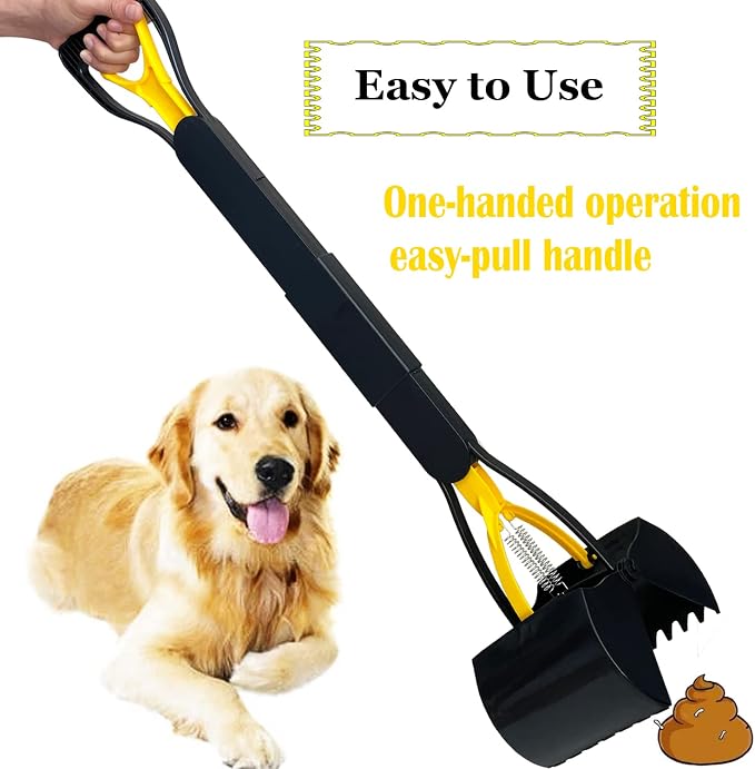 ienjoyed 32“ Tall Pooper Scooper, Large Pooper Scooper for Dogs Heavy Duty, Dog Pooper Scooper with Long Handle & High Strength Durable Spring, Foldable Dog Poop Pick Up, Yellow