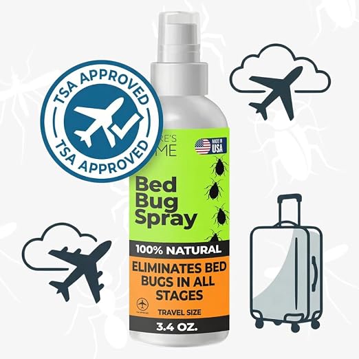 Nature's Dome TSA Approved Travel Bed Bug Spray (3.4 oz) Pack of 2 – Natural Bed Bug & Mite Killer, Destroys Eggs on Contact, Non-Staining for Hotel Mattresses & Luggage