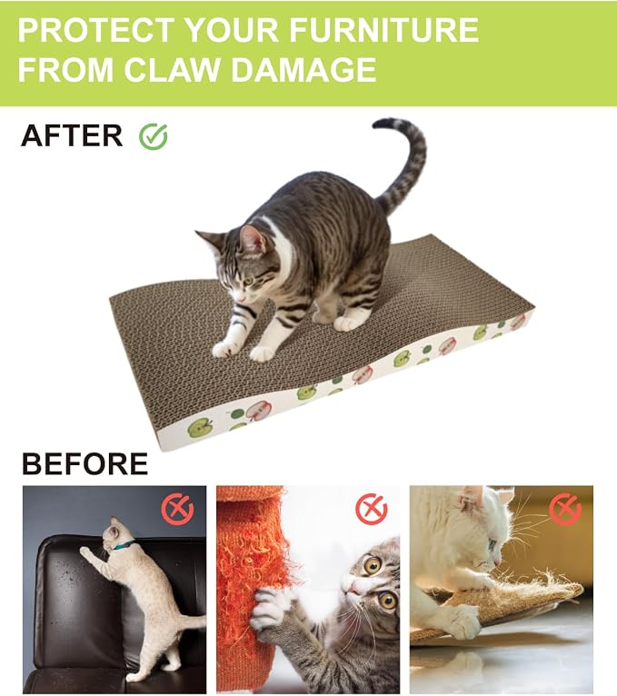 TIMHAKA Cat Scratching Board, Corrugate Cat Scratcher for Indoor Cats with Catnip, Cat Scratch Pad with Premium Scratch Textures Design, Cardboard Cat Scratcher with Double-Sided Usability (Pack of 6)