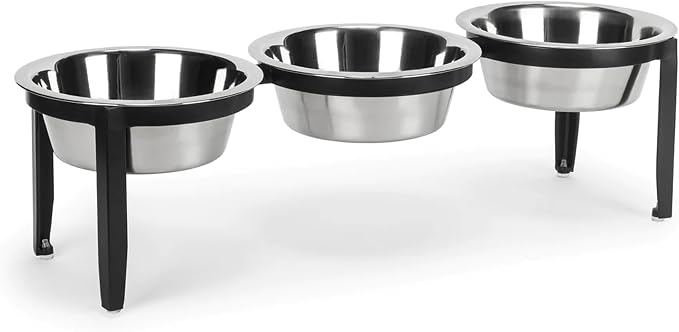 Vision Triple Diner - 3 Bowl Dog Feeder - Medium to Large Dogs - Multi-Dog Feeding Station - Furniture Grade Steel - UV Weather Resistant - No Noise - Indoor/Outdoor - 7" Tall