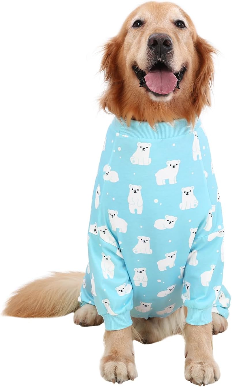 HDE Dog Pajamas One Piece Jammies Jumpsuit Pet Clothes Outfit Stretchy Lightweight Comfy Shirt Pjs for M-3XL Dogs Sleepy Polar Bears - M