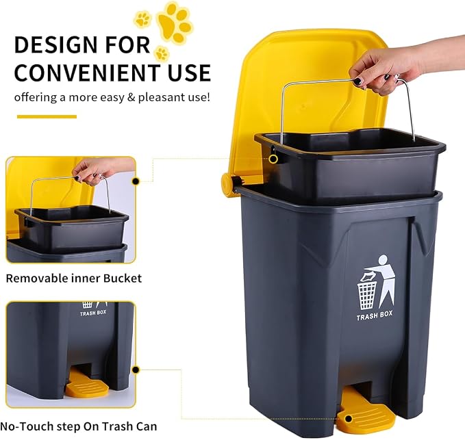 Pooper Scooper 2 Pack with 20 Litre Step Dog Poop Trash Can, 28" Long Handle Dog Poop Scoopers for Large Small Dogs Heavy Duty, Removable Inner Bucket for Outdoors, 50 Waste Bags Included (Yellow)