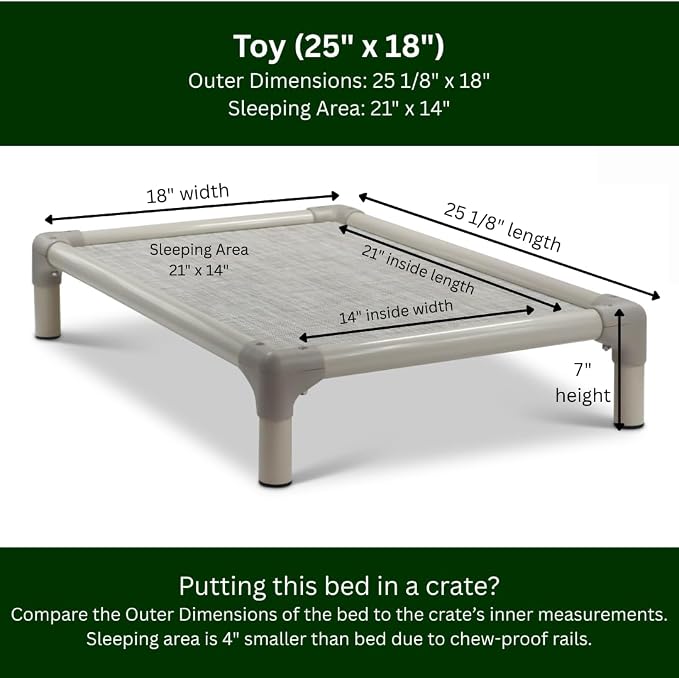 Kuranda Chewproof Elevated Dog Bed – 25" x 18" - Sunsure Textilene - Birch