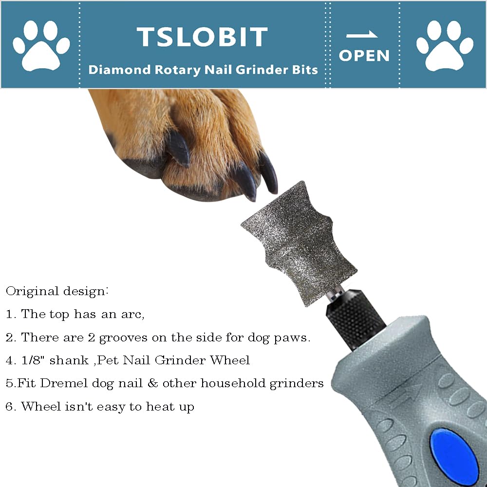 Diamond Dremel Dog Nail Grinder Bits Attachment,1/8'' Pet Nail Grinder Wheel for Dremel Dog Nail Grinder, Diamond Rotory Bit for Dogs&Pets Nail Care（Large D