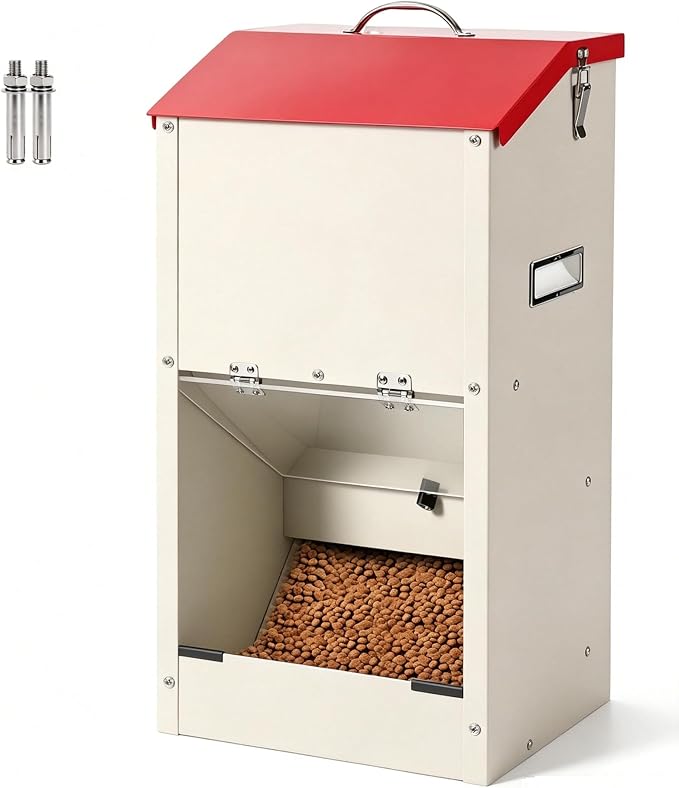 25lbs Automatic Dog Feeder Large Breed Gravity Dog Food Dispenser | Internal Door Lock‑in Design, Heavy Duty Galvanized Dog Feeder, for Multiple Dog Breeds Pets Indoor Outdoor